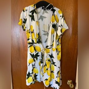 A La Tart White and Yellow Lemon Print Wrap Dress
